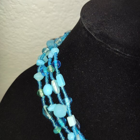 Ultra Long Necklace Wear in 2 3 4 5 Strands Adjustable Length Blue Stones - Picture 4 of 10